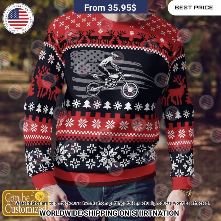 Motocross US Flag Christmas Sweater Generous look