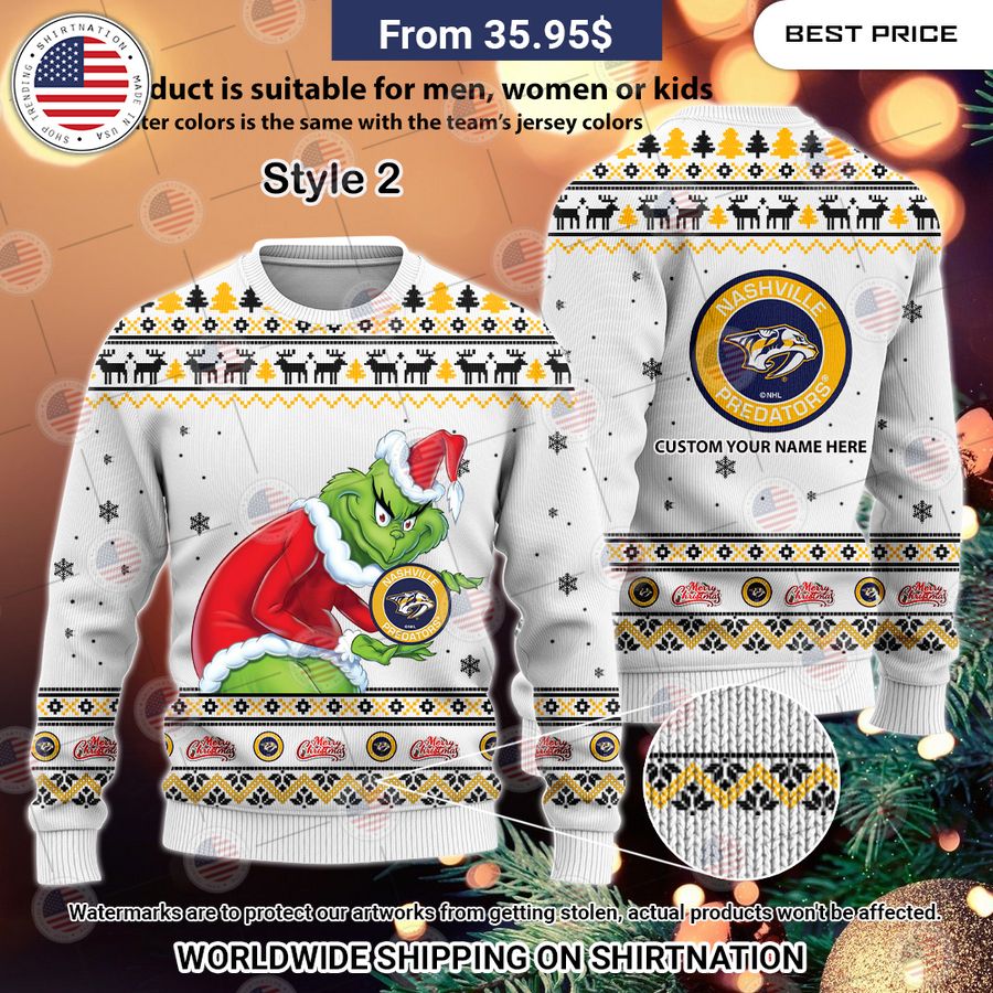 Nashville Predators Grinch Sweater Your face is glowing like a red rose