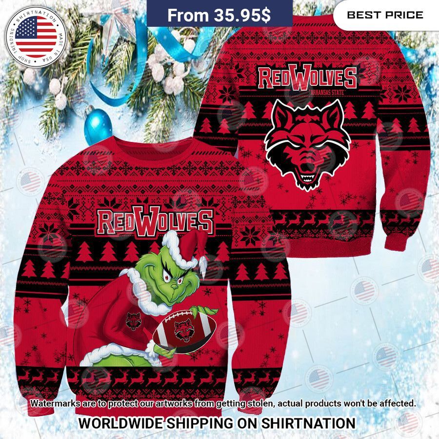 NEW Arkansas State Red Wolves Grinch Christmas Sweater Sizzling