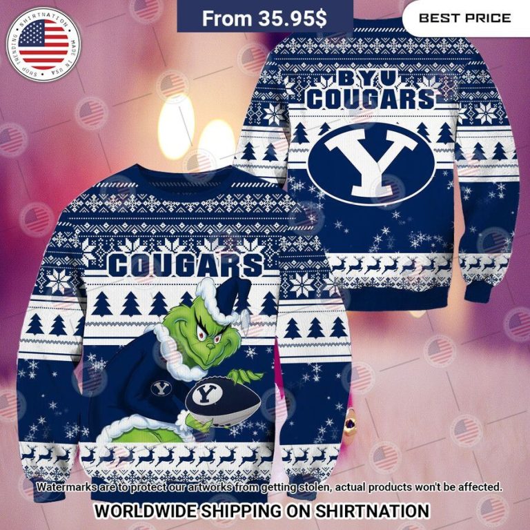 NEW BYU Cougars Grinch Christmas Sweater Cutting dash