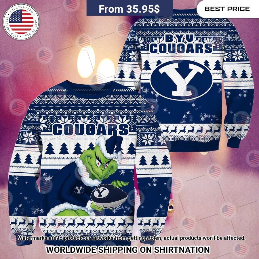 NEW BYU Cougars Grinch Christmas Sweater Cutting dash