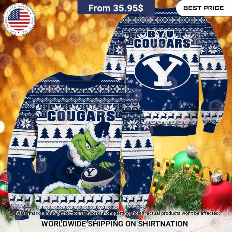 NEW BYU Cougars Grinch Christmas Sweater Such a charming picture.