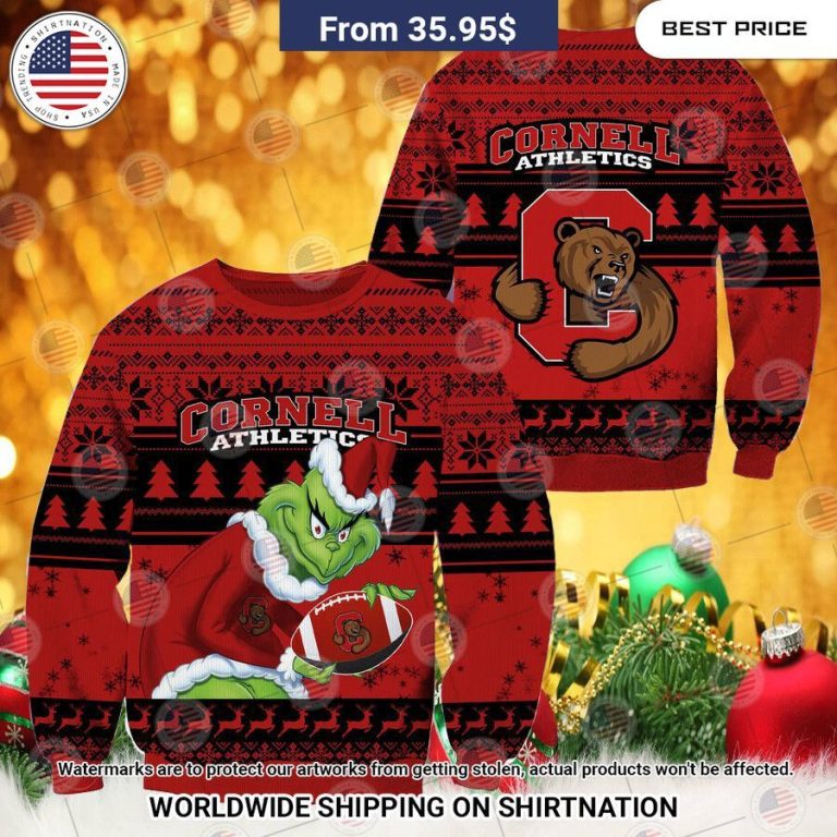 NEW Cornell Big Red Grinch Christmas Sweater You look cheerful dear