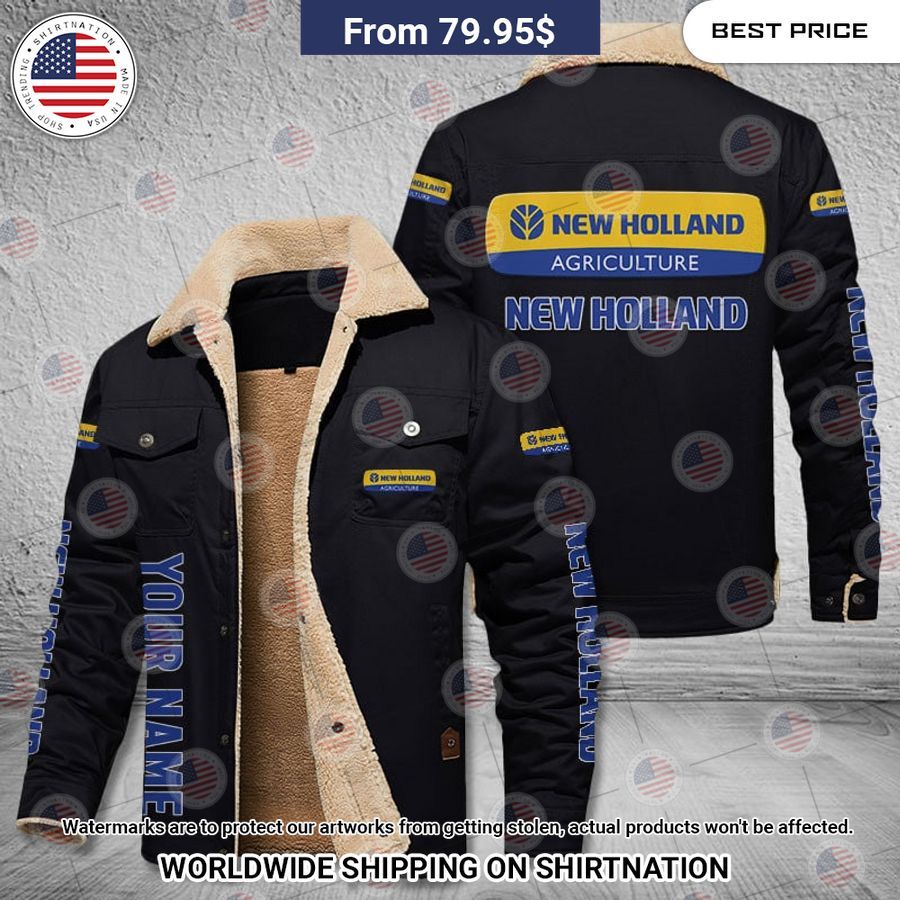 New Holland Custom Name Fleece Leather Jacket Stand easy bro