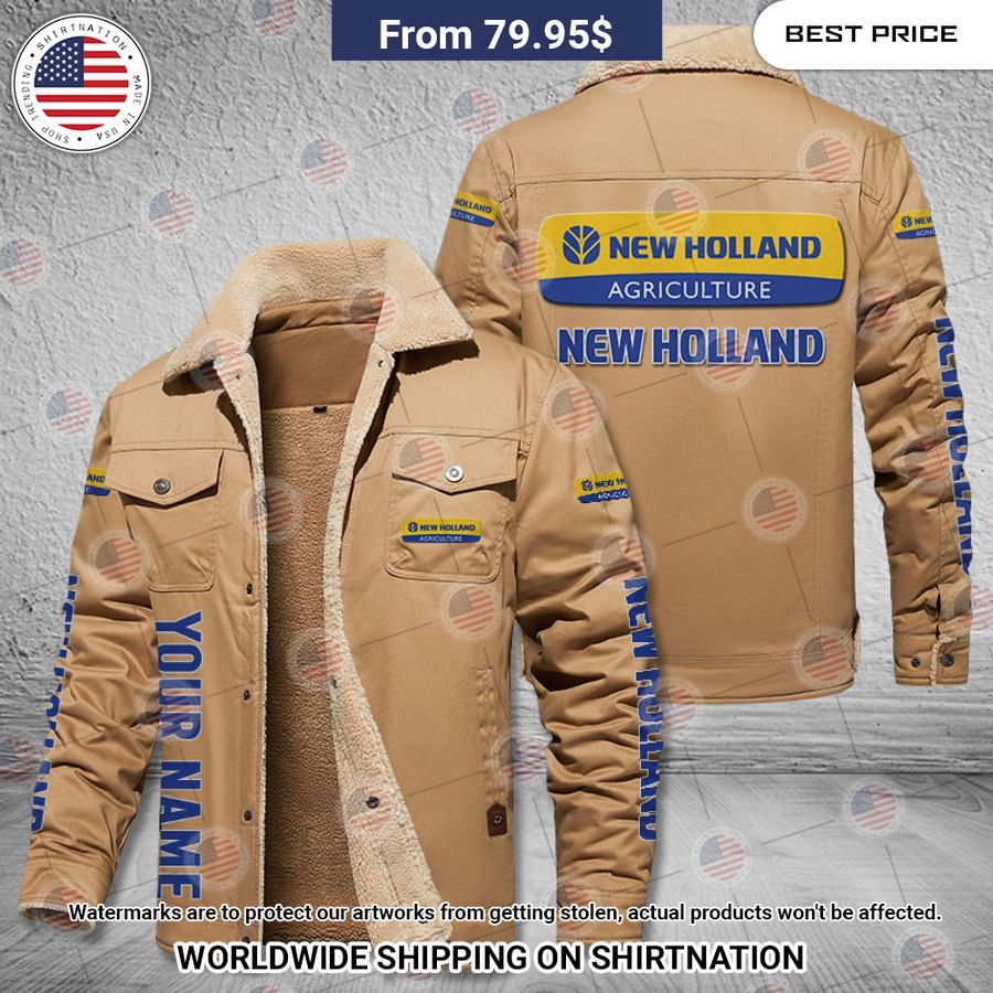 New Holland Custom Name Fleece Leather Jacket Nice Pic