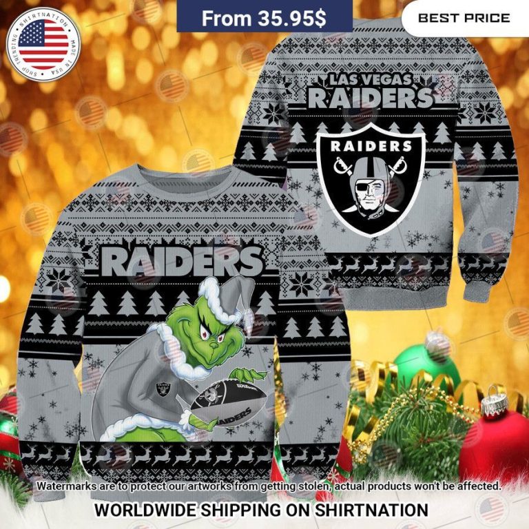 NEW Las Vegas Raiders Grinch Christmas Sweater Best couple on earth