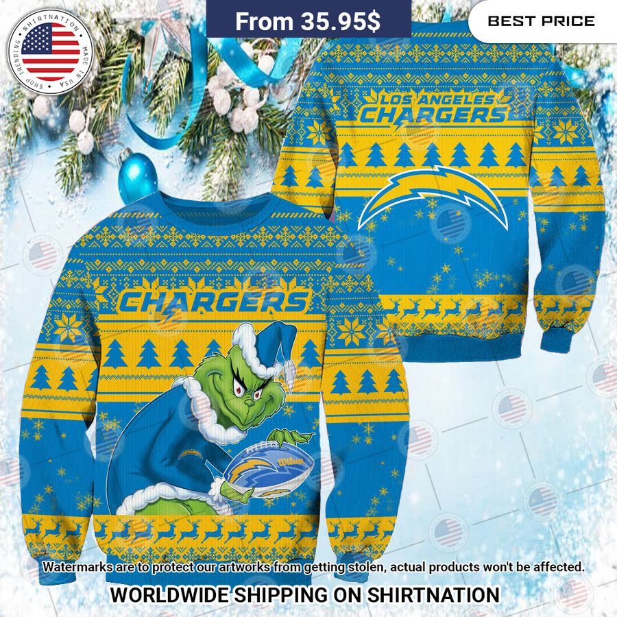NEW Los Angeles Chargers Grinch Christmas Sweater Nice bread, I like it