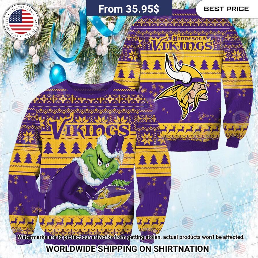 NEW Minnesota Vikings Grinch Christmas Sweater Cutting dash