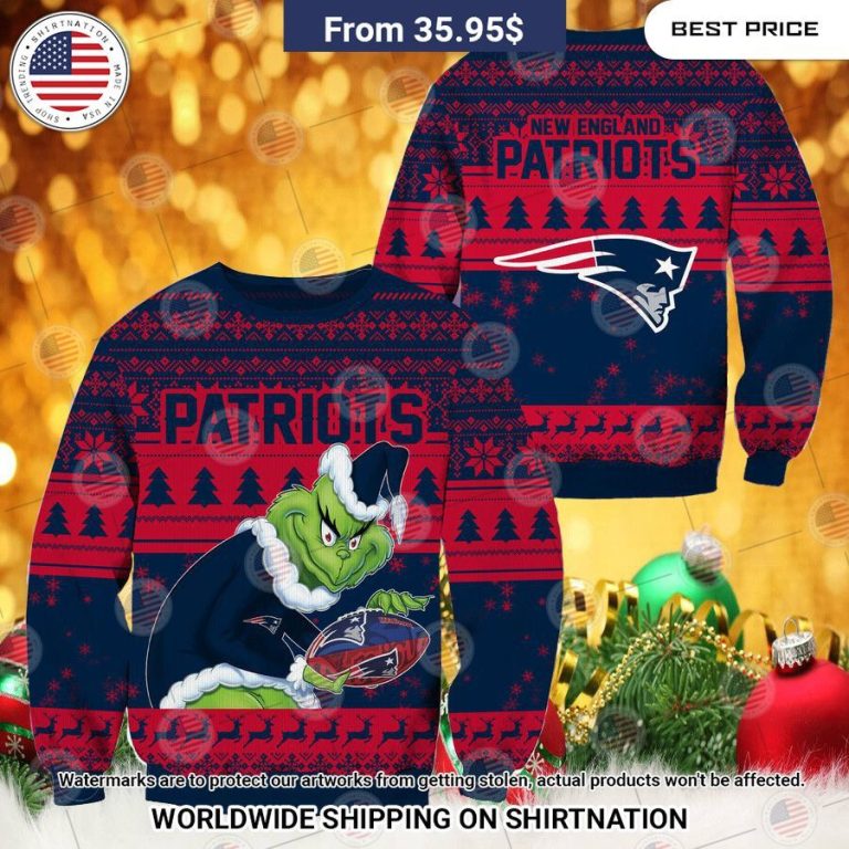 NEW New England Patriots Grinch Christmas Sweater Eye soothing picture dear