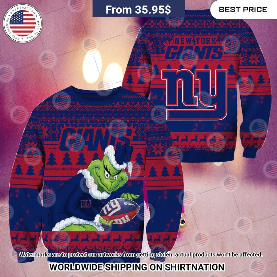 NEW New York Giants Grinch Christmas Sweater This place looks exotic.