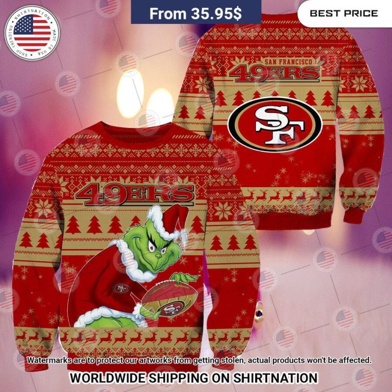 NEW San Francisco 49ers Grinch Christmas Sweater You look lazy