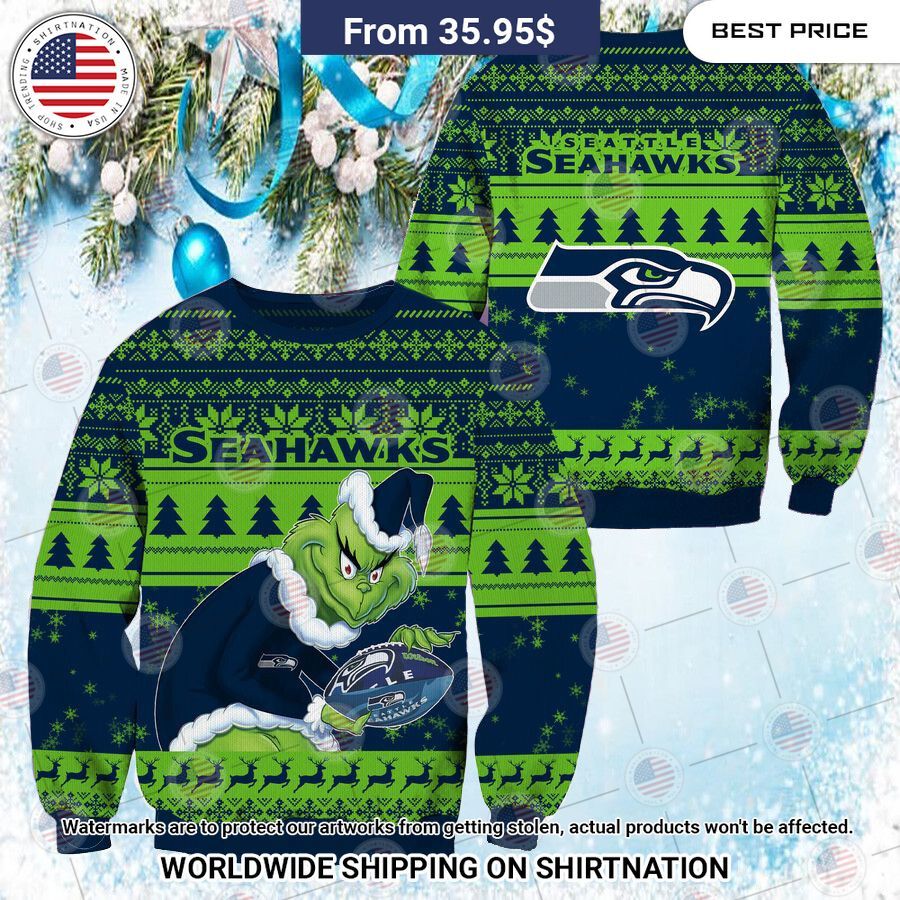 NEW Seattle Seahawks Grinch Christmas Sweater You look beautiful forever