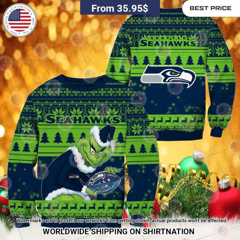 NEW Seattle Seahawks Grinch Christmas Sweater Natural and awesome