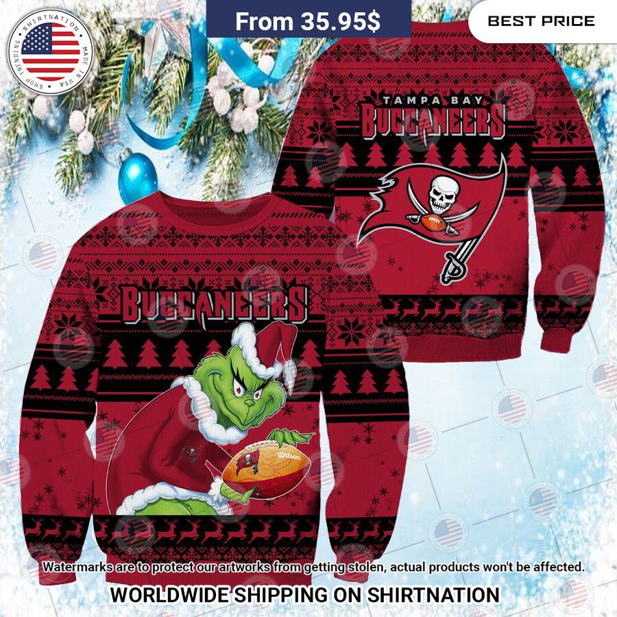 NEW Tampa Bay Buccaneers Grinch Christmas Sweater Cuteness overloaded