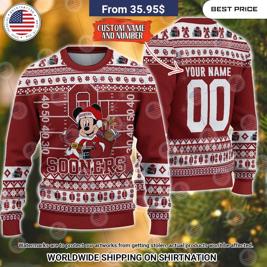 Oklahoma Sooners Mickey Mouse Christmas Sweater Rocking picture