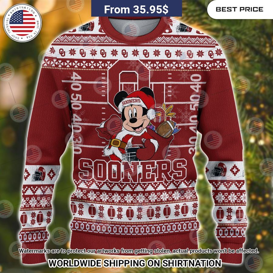 Oklahoma Sooners Mickey Mouse Christmas Sweater Nice place and nice picture