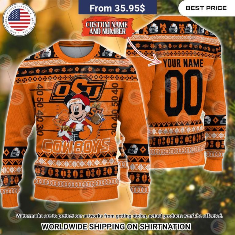 Oklahoma State Cowboys Mickey Mouse Christmas Sweater Our hard working soul