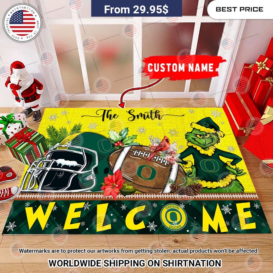 Oregon Ducks Grinch Christmas Welcome Personalized Doormat Cool look bro