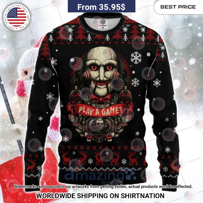 Play A Game Horror Movie Saw Christmas Sweater Best picture ever