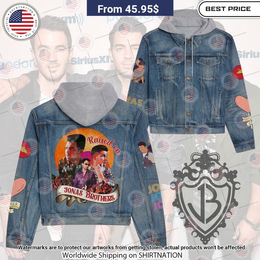 Raised On Jonas Brothers Hooded Denim Jacket Natural and awesome