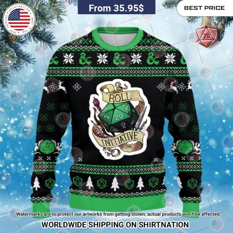 Roll Initiative Dungeons & Dragons Christmas Sweater Nice photo dude