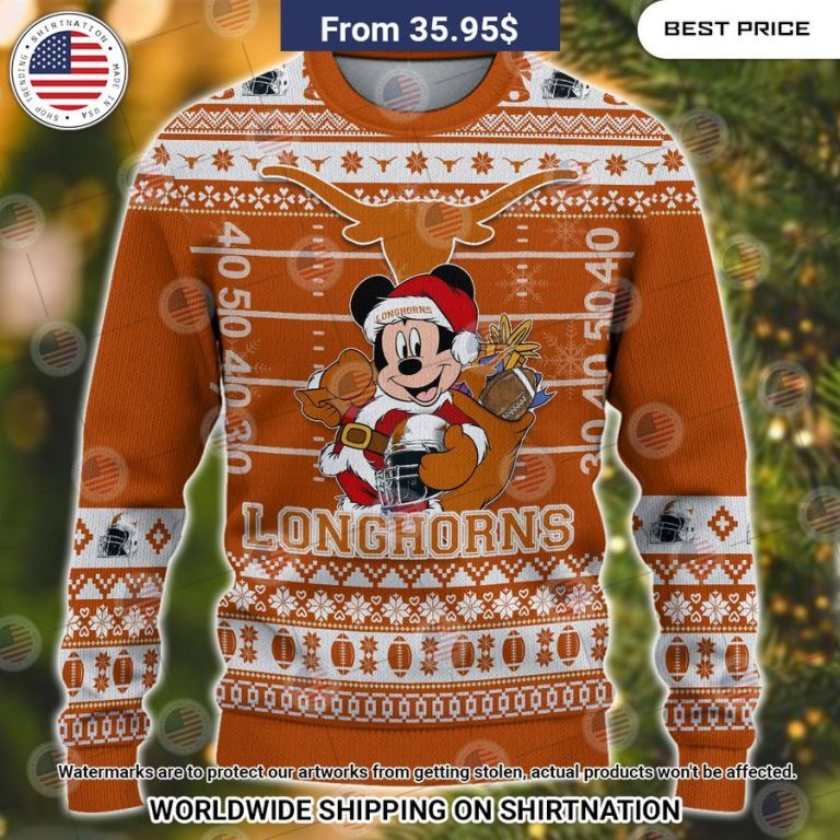 Texas Longhorns Mickey Mouse Christmas Sweater Impressive picture.