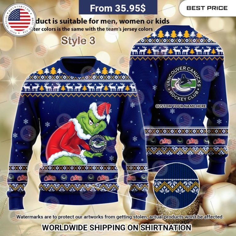 Vancouver Canucks Grinch Sweater Gang of rockstars