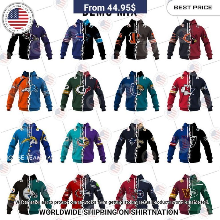 Custom Mix 2 NFL Teams Hoodie Hundred million dollar smile bro