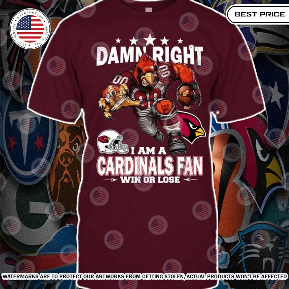 Damn Right I am A Arizona Cardinals Fan Win or lose Shirt Amazing Pic