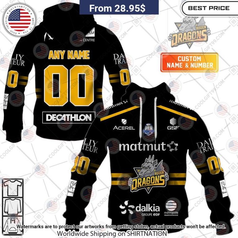 Dragons de Rouen Home Jersey Style Custom Hoodie Cutting dash