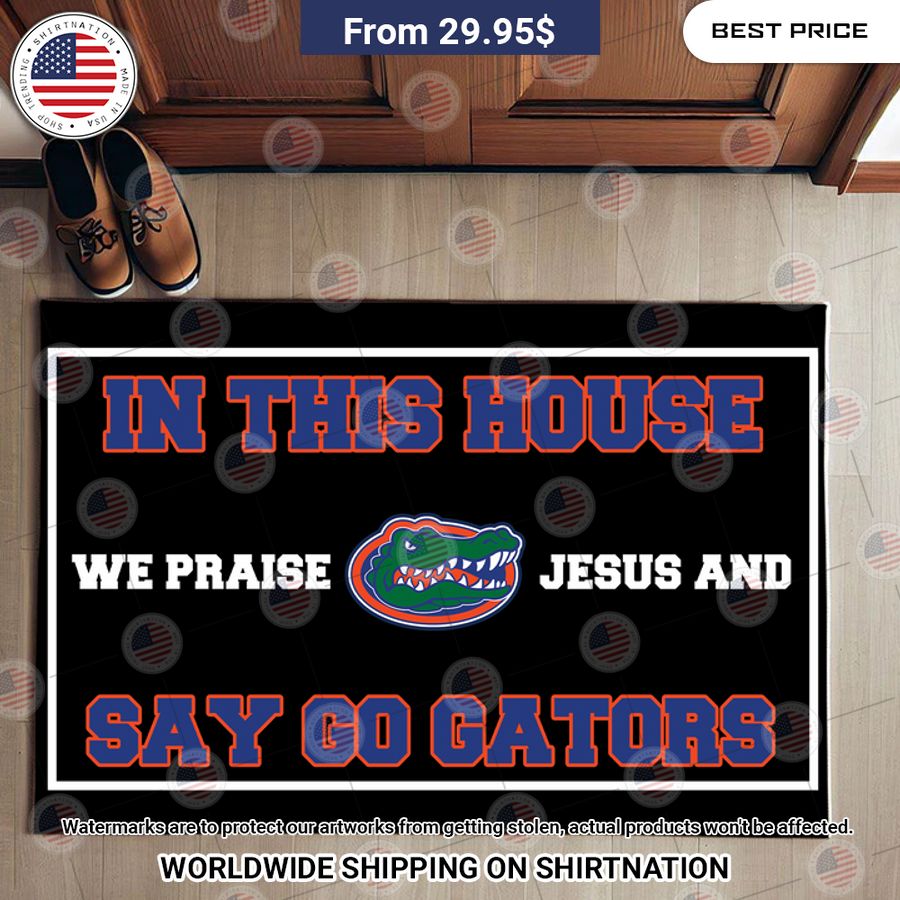 florida gators in this house we praise jesus and say go gators doormat 2 456.jpg