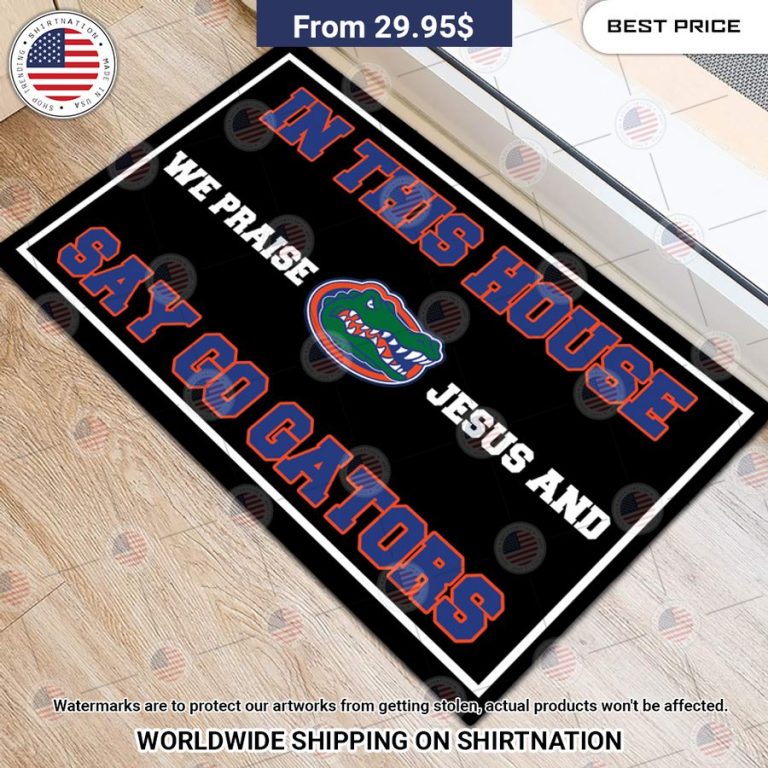 florida gators in this house we praise jesus and say go gators doormat 3 408.jpg