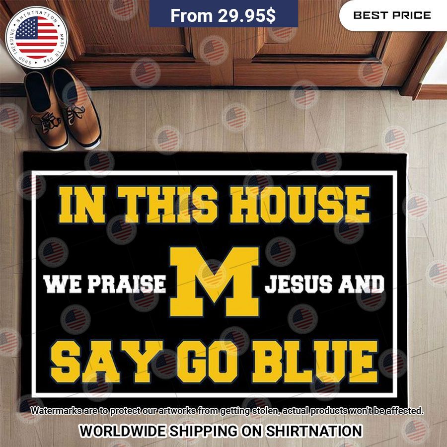 in this house we praise jesus and say go blue michigan wolverines doormat 1 414.jpg