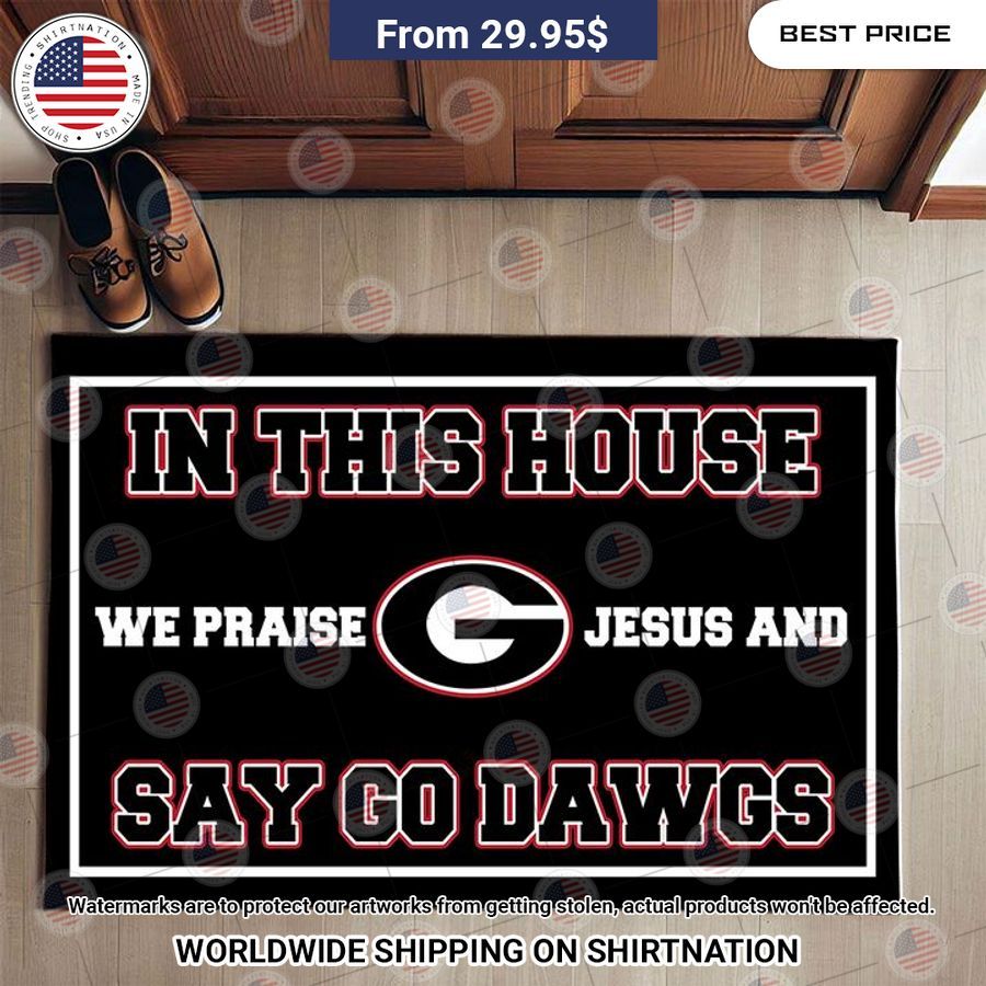 in this house we praise jesus and say go dawgs georgia bulldogs doormat 1 150.jpg