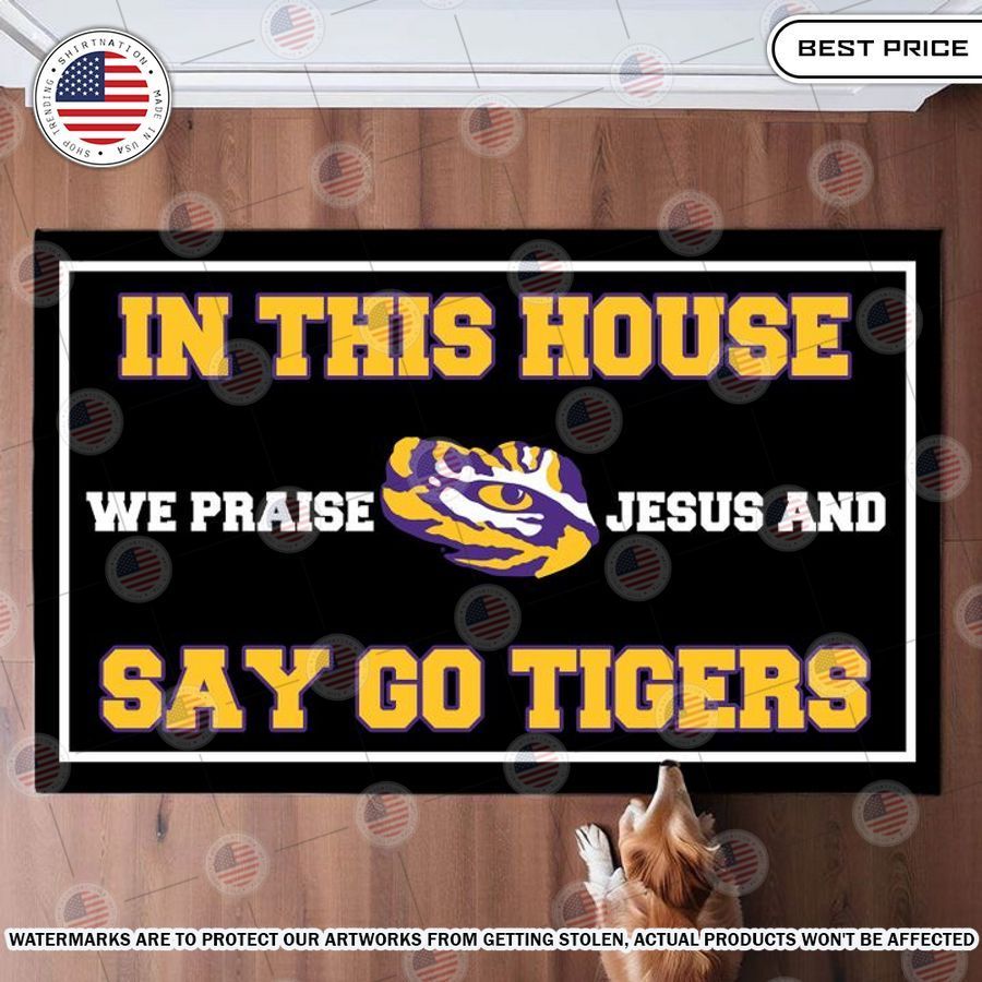 in this house we praise jesus and say go tigers auburn tigers doormat 1