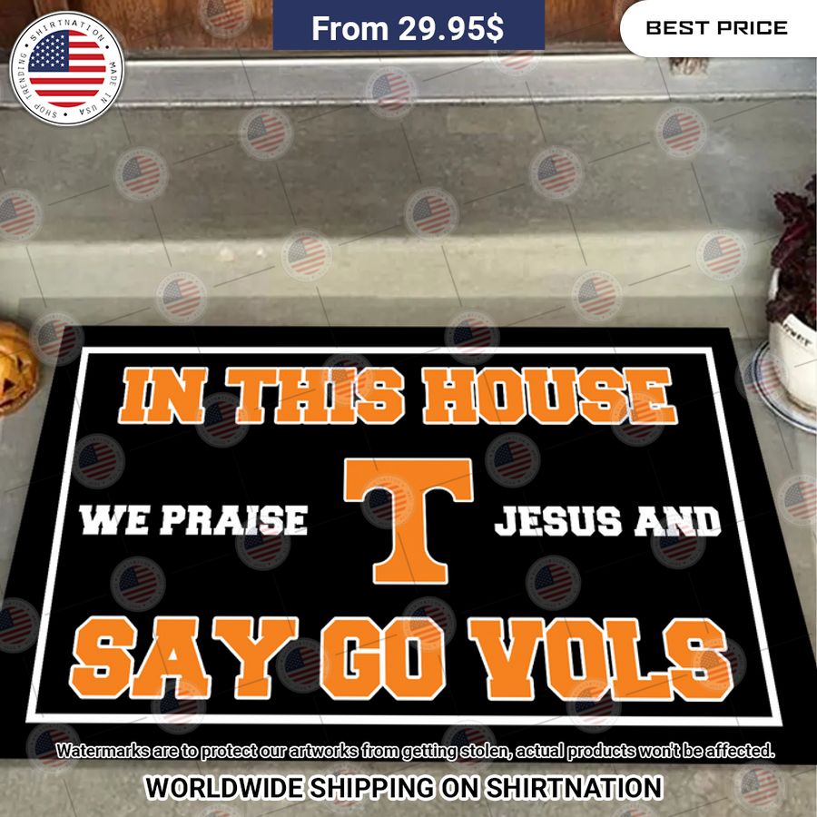in this house we praise jesus and say go vols tennessee volunteers doormat 1 296.jpg