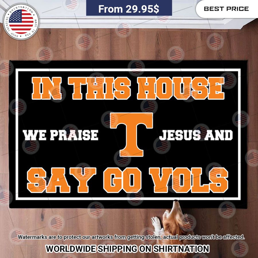 in this house we praise jesus and say go vols tennessee volunteers doormat 2 150.jpg