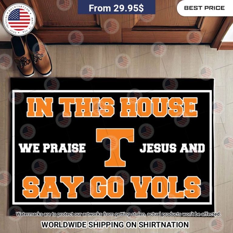 in this house we praise jesus and say go vols tennessee volunteers doormat 3 275.jpg