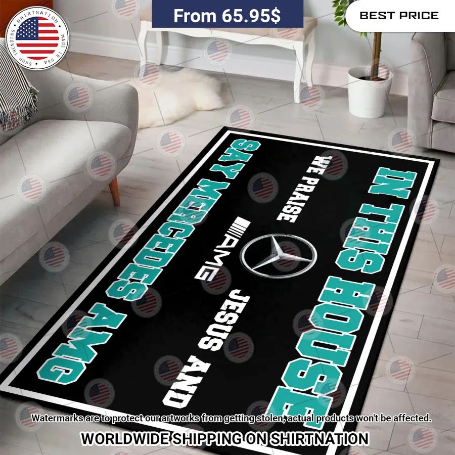 In This House We Praise Jesus and Say Mercedes AMG Rug Sizzling