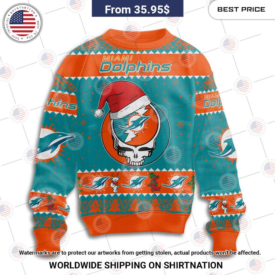 Miami Dolphins Grateful Dead Christmas Hat Sweater Hey! You look amazing dear