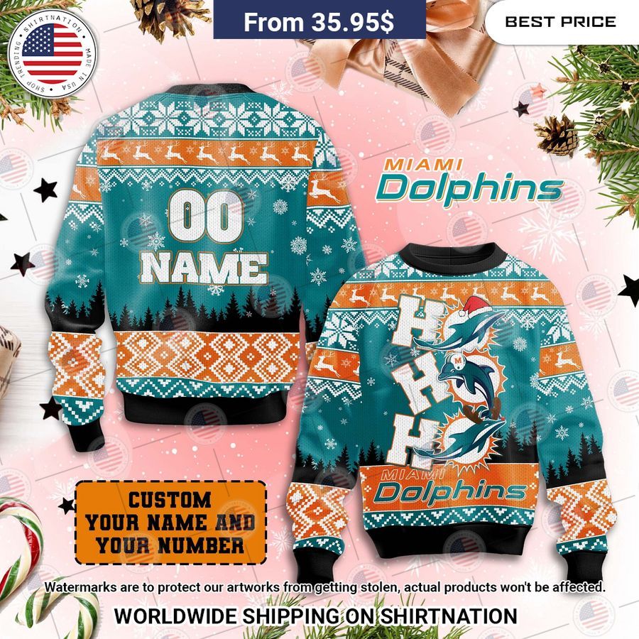 Miami Dolphins Hohoho Christmas Sweater Elegant picture.