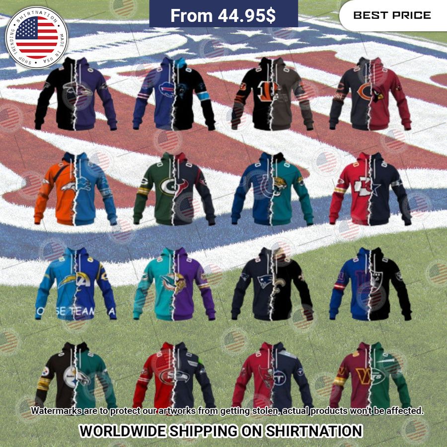 NFL Mix 2 Teams Custom Hoodie Radiant and glowing Pic dear