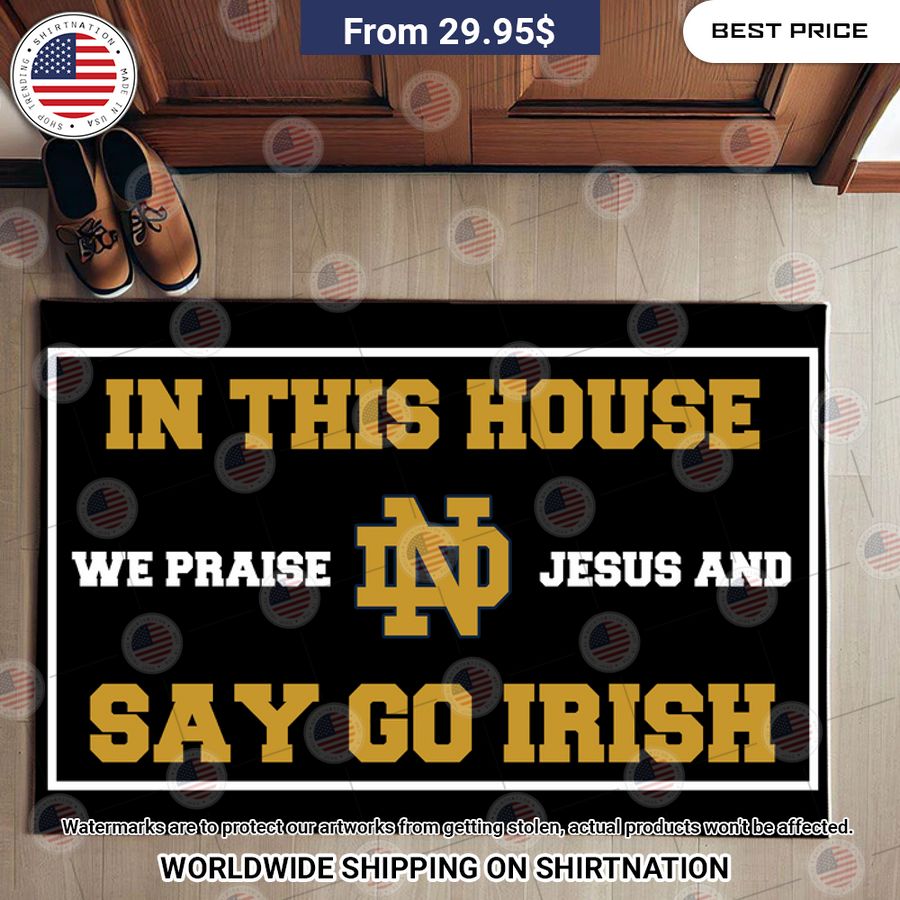 notre dame fighting irish in this house we praise jesus and say go irish doormat 1 206.jpg