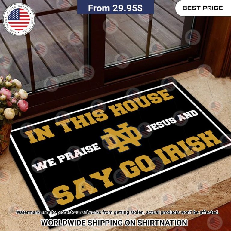 notre dame fighting irish in this house we praise jesus and say go irish doormat 2 55.jpg