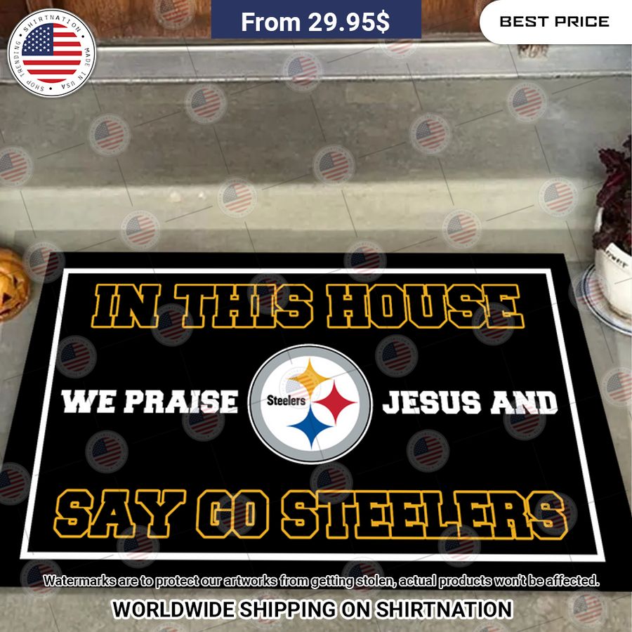 pittsburgh steelers in this house we praise jesus and say go steelers doormat 1 180.jpg