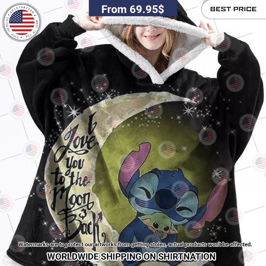 Stitch and Yoda I love you to the moon and back Hoodie Blanket Long time