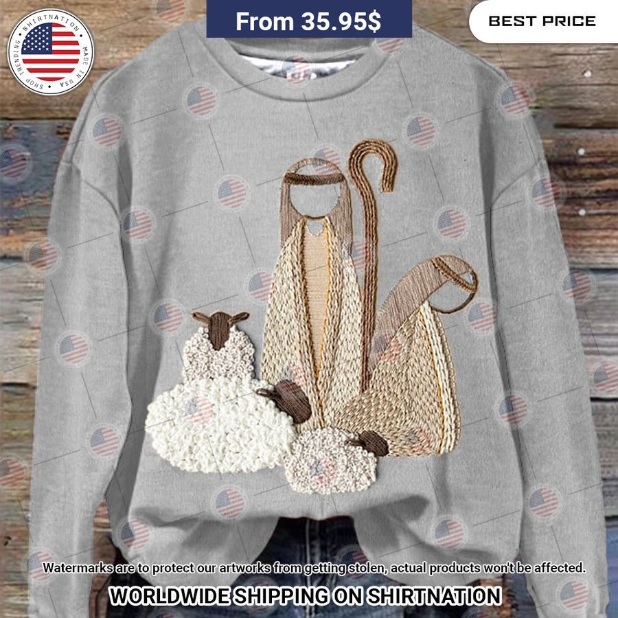 Women's Nativity with Sheep Christmas Sweatshirt Handsome as usual