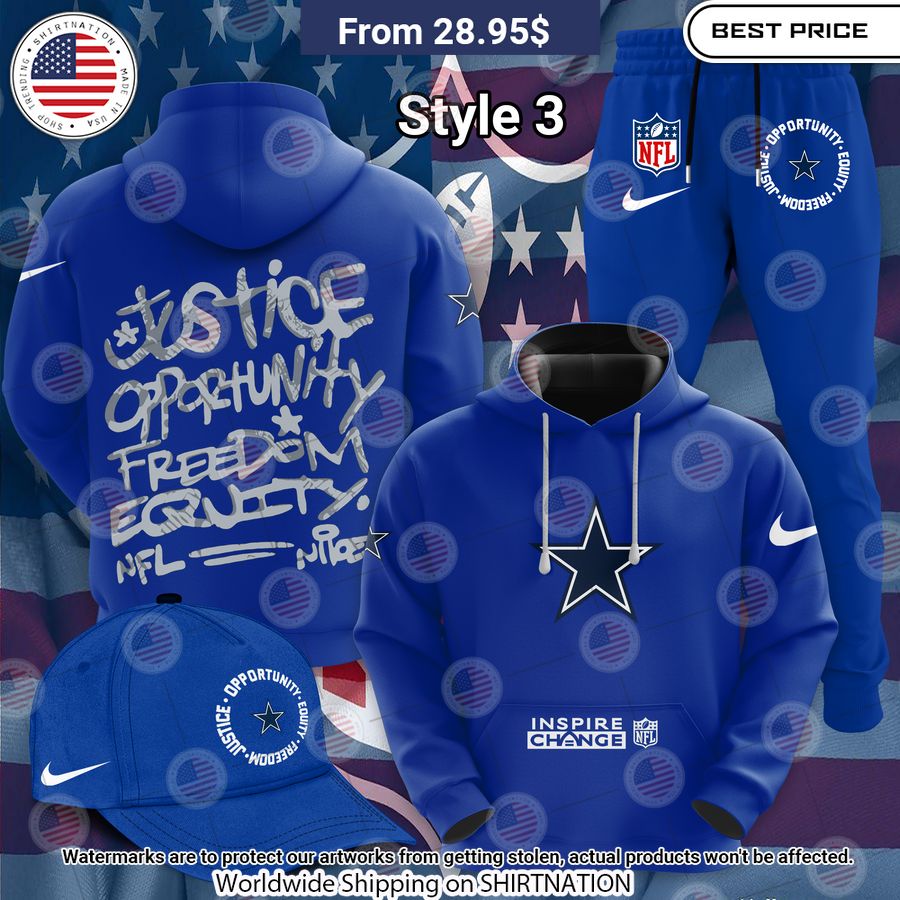 NFL Dallas Cowboys Inspire Change Justice Opportunity Equality Freedom 3D  Pullover, by Shop Tagowear
