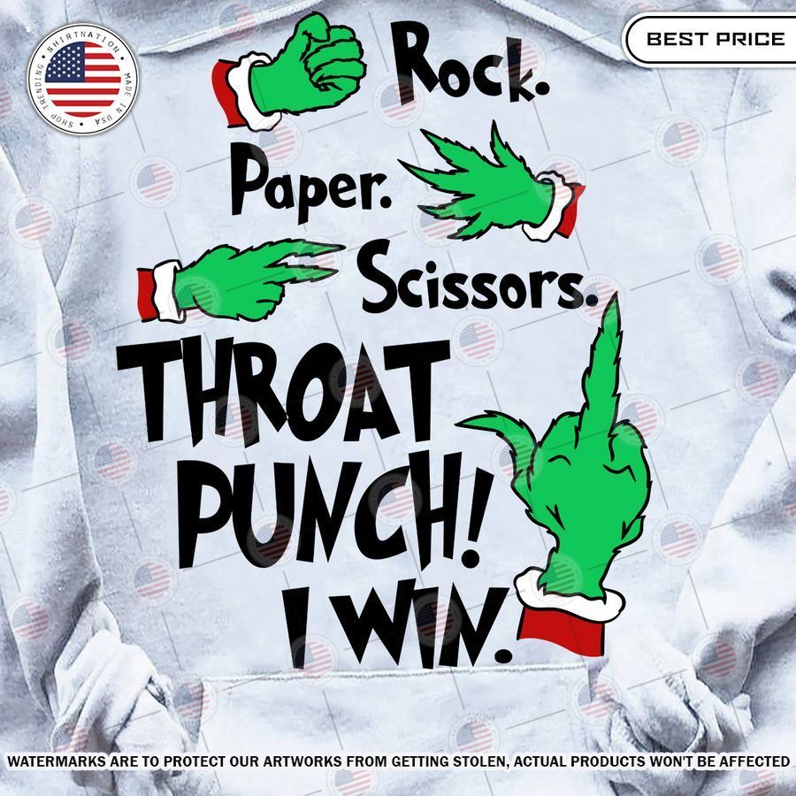 rock paper scissors throat punch i win grinch shirt 1