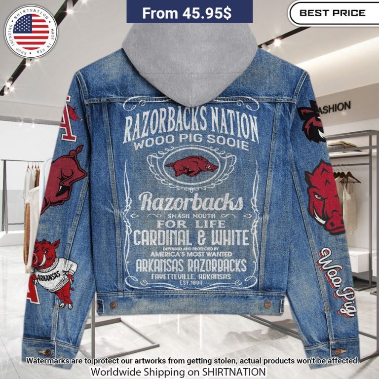 Arkansas Razorbacks Woo Pig Hooded Denim Jacket I am in love with your dress